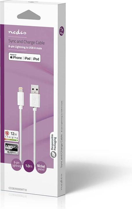 Actual product image Nedis USB A - Lightning (1 m, USB 2.0, 12 W)