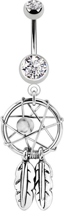 Image du produit Star Piercing Banane argent avec pendentif attrape-rêves et boule argent (Acier chirurgical 316L, sans laiton)