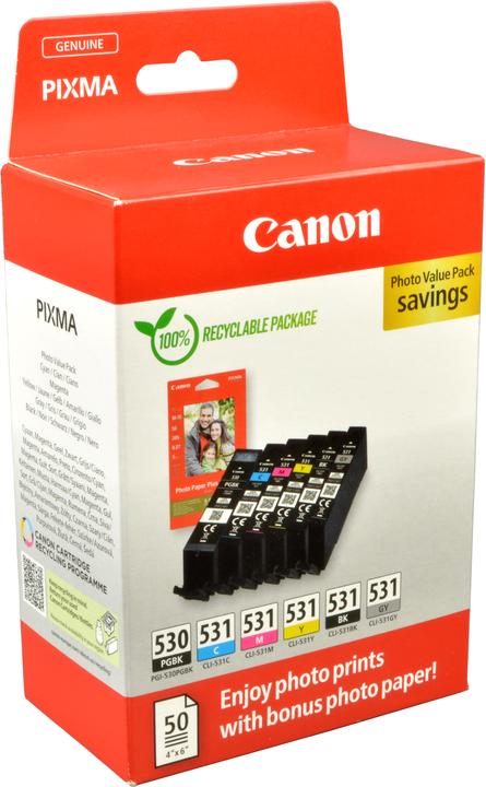 Actual product image Canon PGI-530 / CLI-531 Photo Value Pack PGBK/C/M/Y/BK/GY (M, GY, PGBK, FC, C, Y)