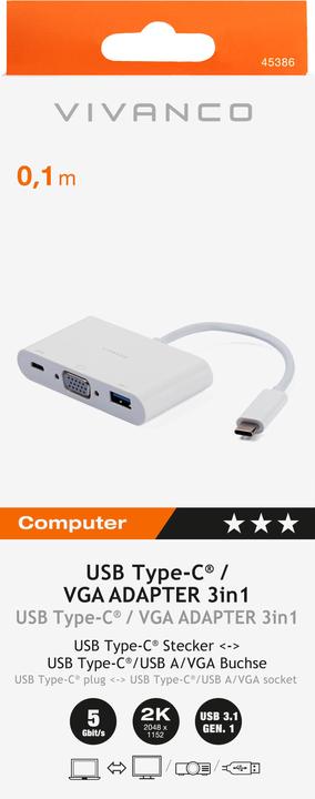 Actual product image Vivanco Adapter USB-C - VGA (USB-C, 10 cm)