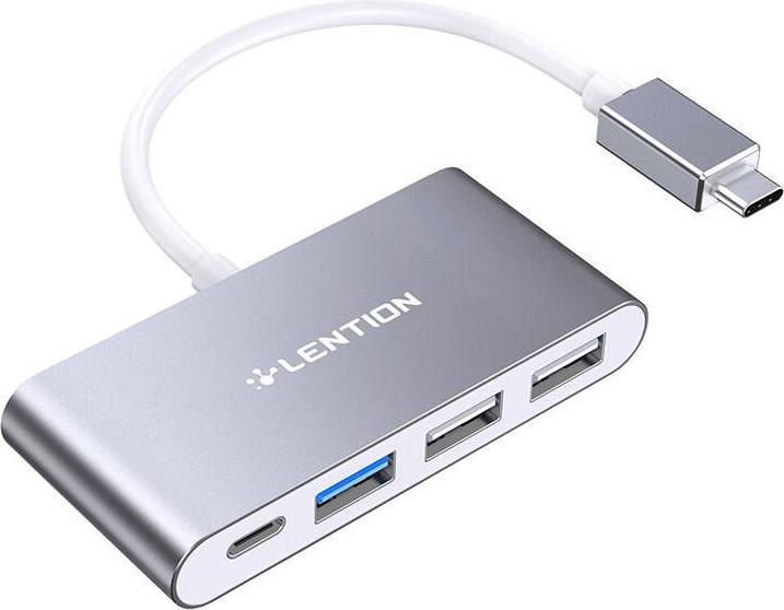 Actual product image Lention 4in1 Hub USB-C to USB 3.0 + 2x USB 2.0 + USB-C (grey) (USB-C, 4 Ports)