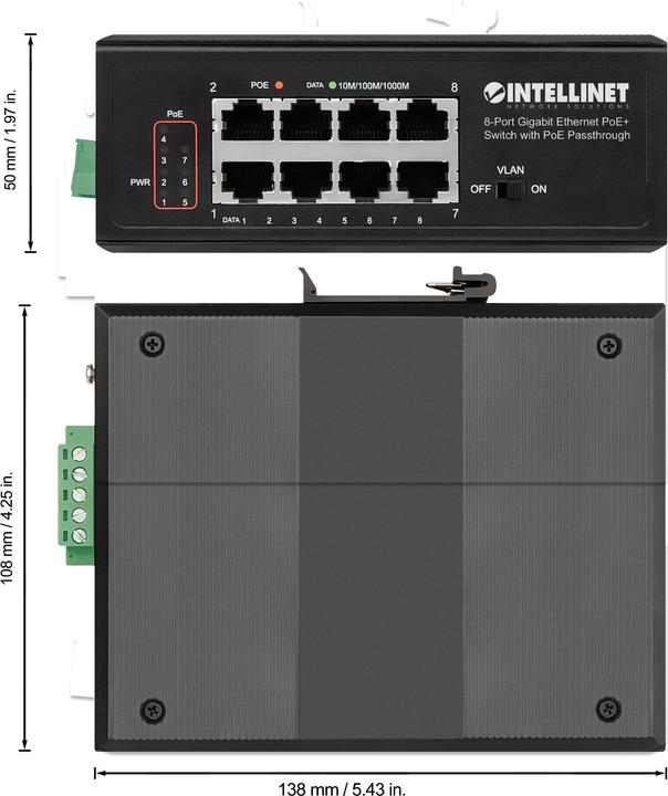Immagine prodotto Intellinet Switch Gigabit PoE+ a 8 porte con PoE passthrough (8 Porti)