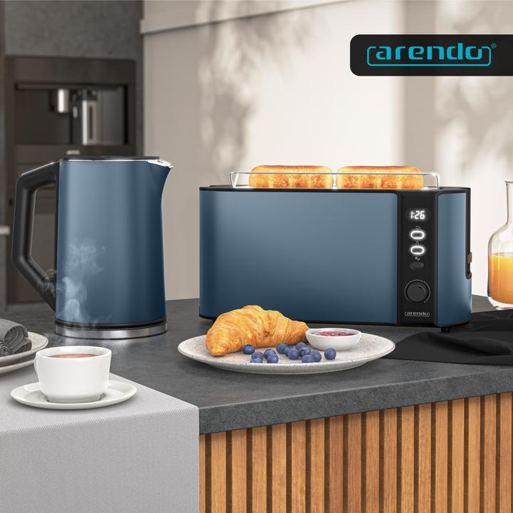 Produktbild Arendo Toaster Edelstahl Langschlitz 2 Scheiben, Doppelwand, Display mit Restzeitanzeige, Brötchenaufsatz