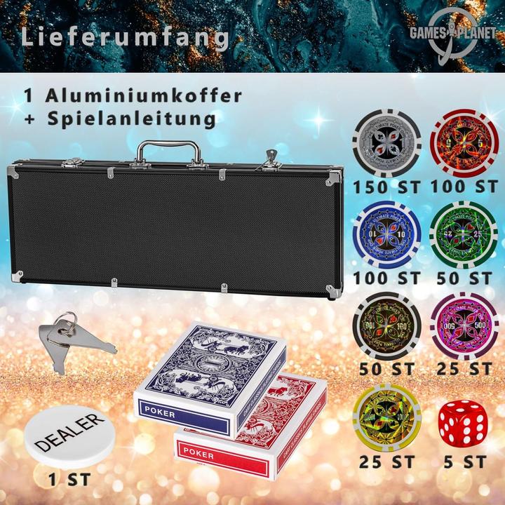 Image du produit Games Planet Mallette de poker, 500 jetons laser, édition noire