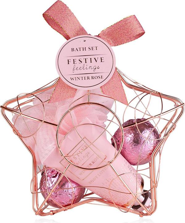 Accentra Coffret cadeau FESTIVE FEELINGS dans un panier métallique en forme d'étoile, parfum : Winter Rose