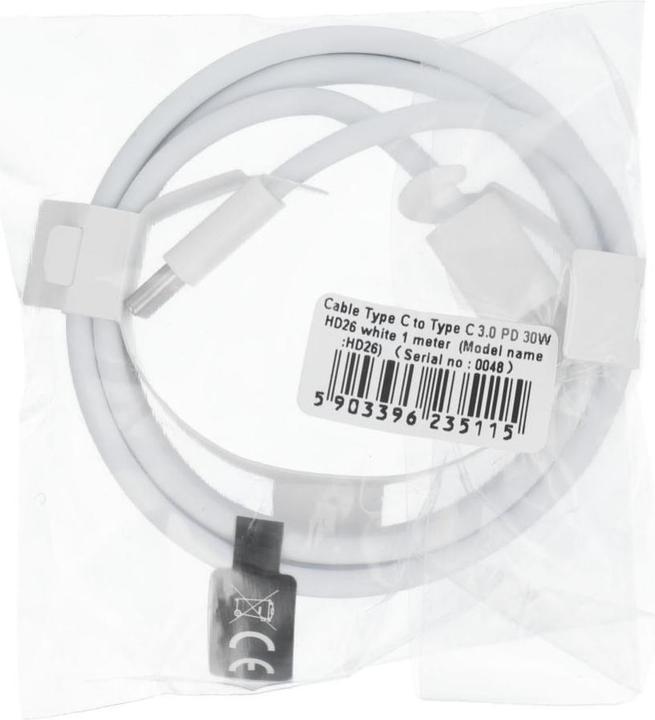 Produktbild OEM Kabel Kabel Typ C auf Typ C PD QC3.0 3A 30W HD26 1 m weiss (1 m, USB 3.0)