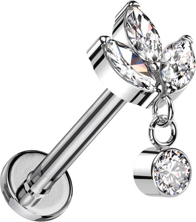 Actual product image Star Piercing Micro labret inner thread silver three oval crystals silver pendant crystal silver (without brass, Titanium G23)