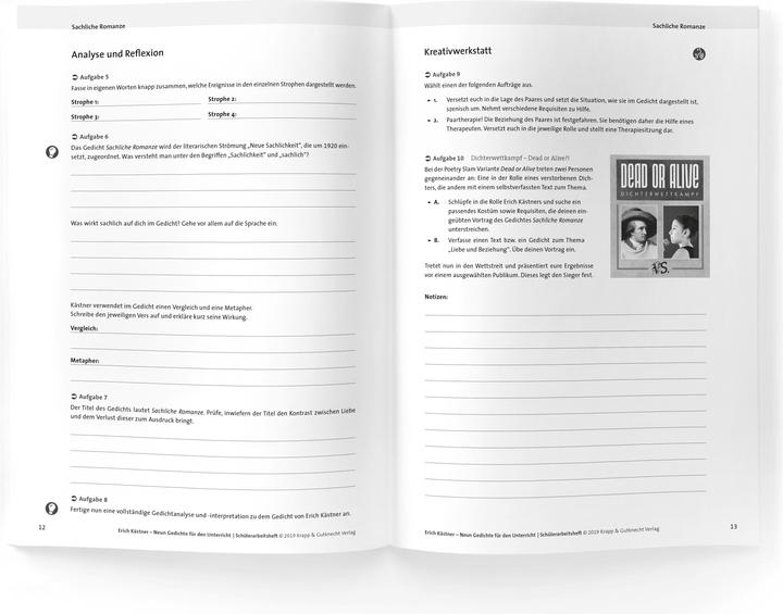 Produktbild Erich Kästner - Neun Gedichte im Unterricht - Schülerarbeitsheft (Deutsch, Victoria Garza Mendia, Dr. phil. Gerardine M. Pereira, 2019)