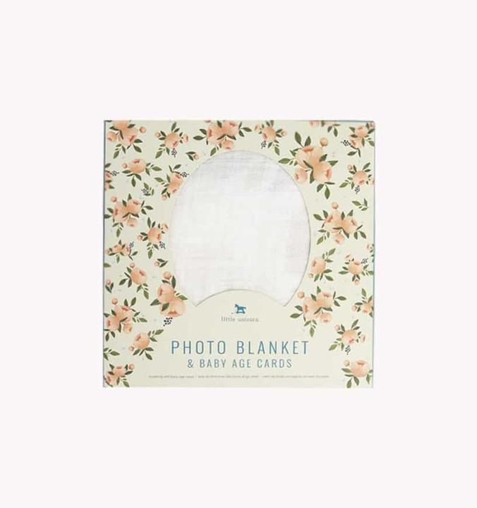 Actual product image little unicorn Photo Blanket & Milestone Set - Watercolor Roses (120 x 117 cm)