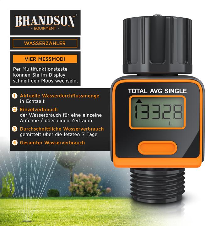 Immagine prodotto Brandson Contatore d'acqua, misuratore di portata digitale da 3/4 di pollice, contatore d'acqua, misuratore (Timer acqua)