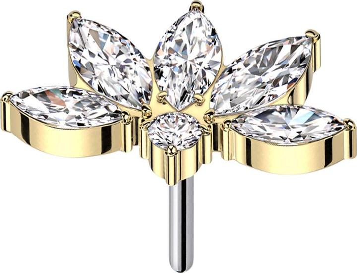 Produktbild Star Piercing Threadless halbe Lotusblume vergoldet Kristalle silber (ohne Messing, Titan G23)