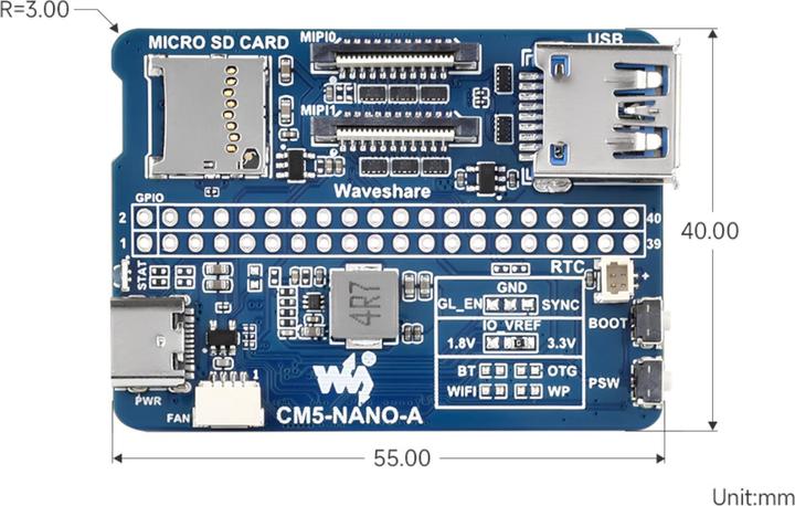 Produktbild WaveShare Compute Module 5 Nano Base Board für Raspberry Pi
