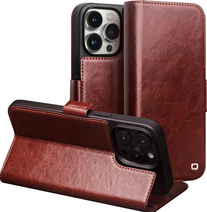 Image du produit QiAlino Fourre Samsung Flip cuir véritable avec fermeture magnétique foncé (Apple iPhone 15 Pro)