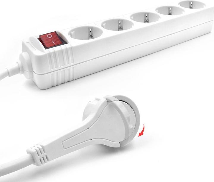Immagine prodotto Power strip with illuminated switch and flat plug, 5 sockets, 1.5 m, white (5 x, CEE 7/3, 1.50 m)
