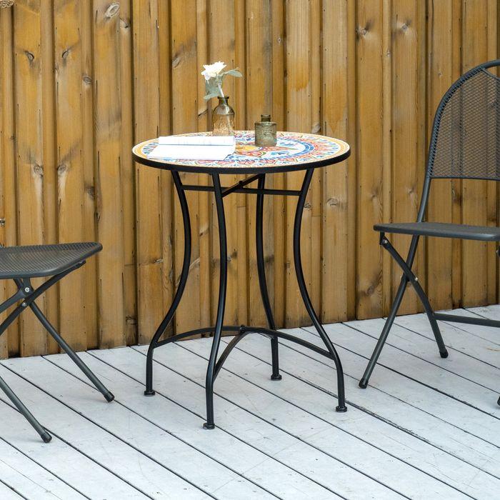 Produktbild Swisshandel24 Gartentisch Mosaiktisch rund Bistrotisch Beistelltisch mit Mosaikplatte Keramik Metall Rot+Blau+Weis