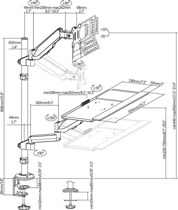 Produktbild myWall My Wall HL63L 1 Stück Monitor-Tischhalterung 43,2 cm (17") - 81,3 cm (32") Schwa (Tisch, 32.01")