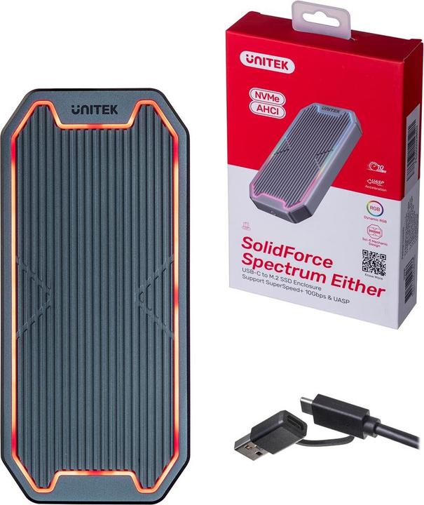 Actual product image Unitek Obudowa Dysku USB-C M.2 SSD Nvme/Sata 10gbps RGB (M.2)