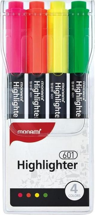 Produktbild Monami Textmarker 601, 4er-Set (Rosa, Grün, Gelb, Orange)