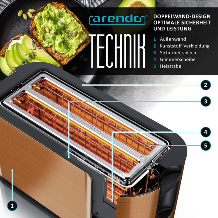 Immagine prodotto Arendo Toaster Edelstahl 4-Scheiben Langschlitz, Display mit Restzeitanzeige, Touchpanel, Brötchenaufsatz
