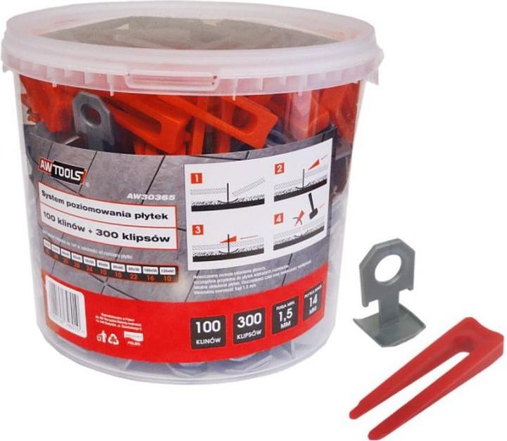 Actual product image Awtools SYSTEM POZIOMOWANIA PŁYTEK STANDARD 1,5mm - 7-15mm - KLIPS 300szt. + KLIN 100szt.