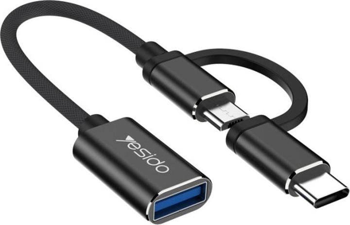 Produktbild Yesido - OTG Cable Adapter 2in1 (GS02) - Type-C, Micro-USB to USB 3.0, Plug & Play, 5Gbps - Black (USB-A, USB Typ C, Micro USB)