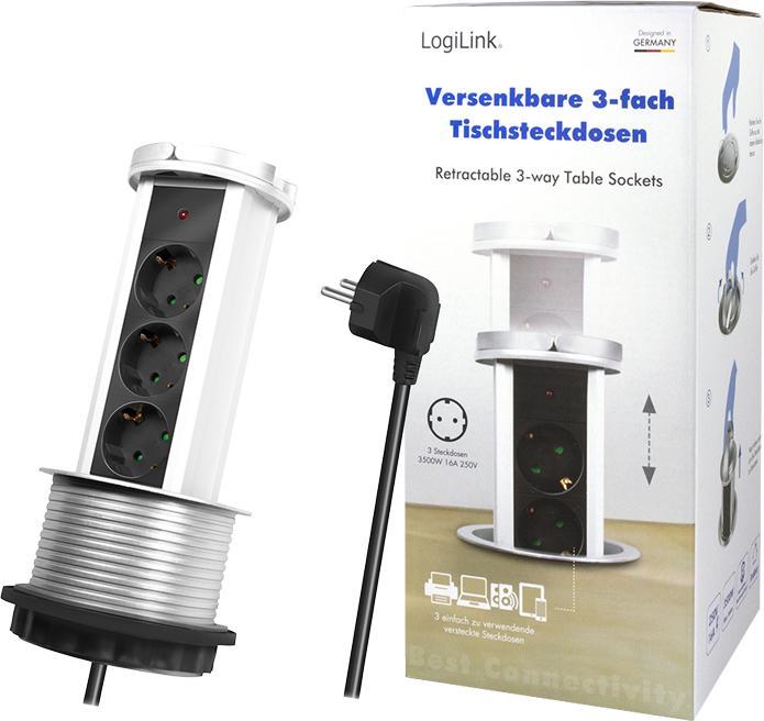 Actual product image LogiLink Pop-Up power strip (3 x, CEE 7/3, 1.80 m)