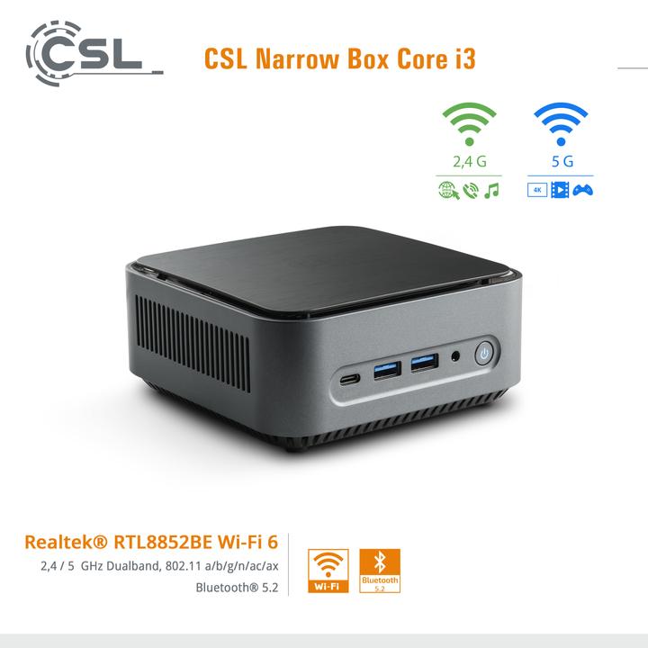 Produktbild CSL Mini-PC Narrow Box Core i3 (Intel Core i3-N305, 16 GB, 4000 GB, Intel UHD Graphics)