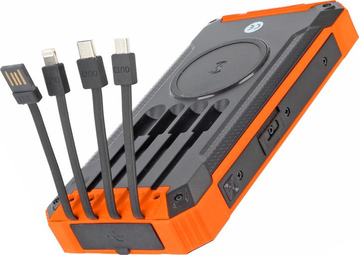 Produktbild AccuCell Powerbank mit 4 Ladekabel, QI-Ladefunktion, Solar Panel, LED Licht (20000 mAh)