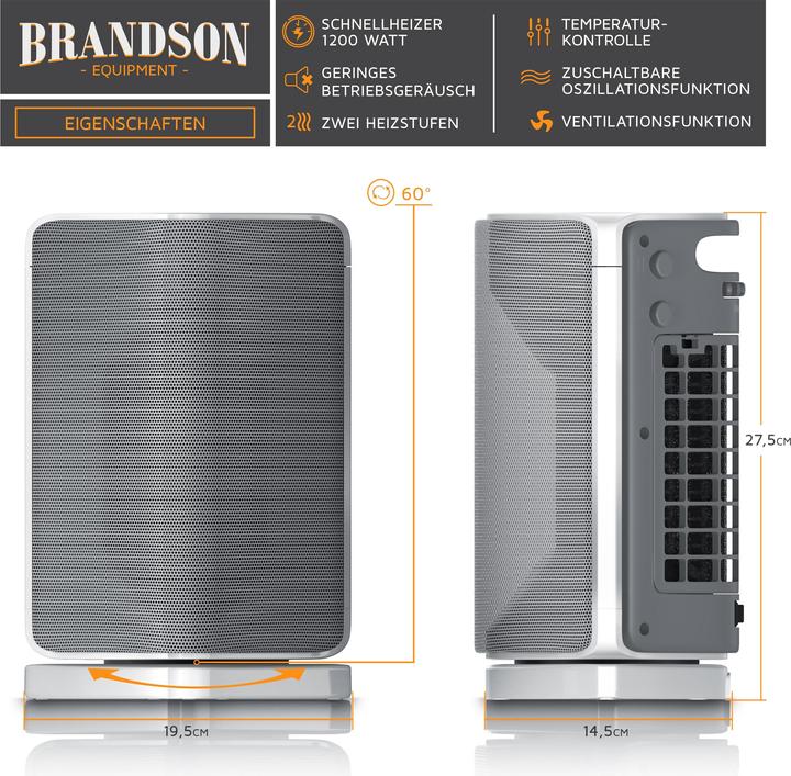 Image du produit Brandson Radiateur soufflant céramique 1200 W (1500 W)