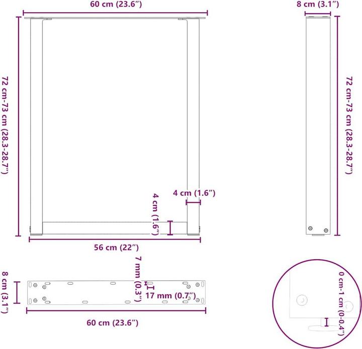 Produktbild VidaXL Couchtischbeine U-Form 2 Stk. Schwarz 60x(72-73) cm Stahl Tischbein