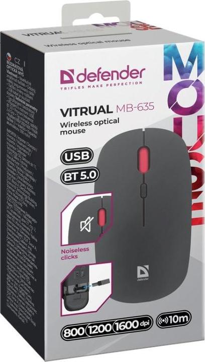 Actual product image Defender Silent Click Vitrual MB-635 RF+BT wireless mouse (Wireless)