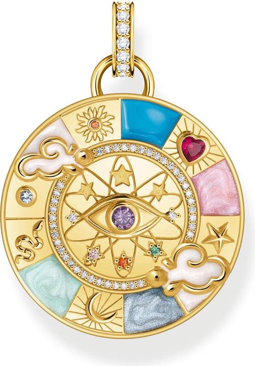 Image du produit Thomas Sabo Pendentif Roue de la fortune doré avec symboles cosmiques (Argent 925, Émail)