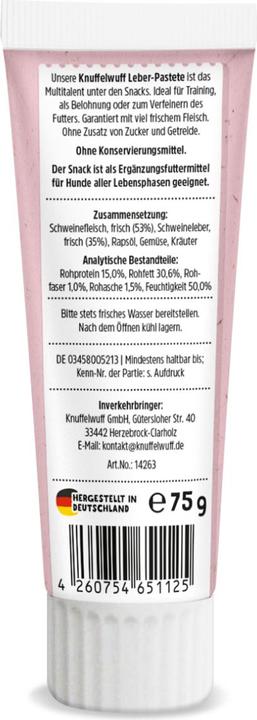 Image du produit Knuffelwuff Snack Leber-Pastete 75 g (Senior, 1 pcs, 75 g)