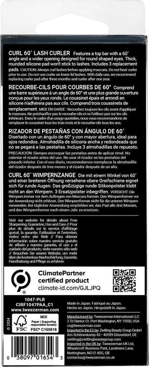 Valeurs nutritives et ingrédients Tweezerman Curl 60° Lash Curler Platinum