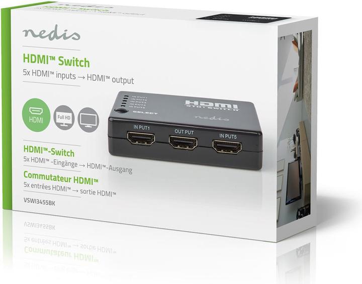 Immagine prodotto Nedis Switch T HDMI a 5 porte 5X ingresso HDMIT 1x uscita HDMIT 1080p 3,4 Gbps ABS Nero
