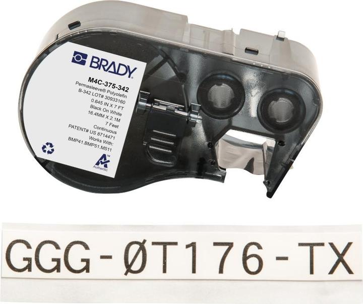 Produktbild Brady M4C-375-342, Permasleeve, wärmeschrumpfendes Polyolefin, Schwarz auf Weiss, 16.40 mm x 2.13 m