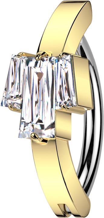 Star Piercing Banane klappbar vergoldet Schild drei Baguette Kristall silber (Messing, Chirurgenstahl 316L)