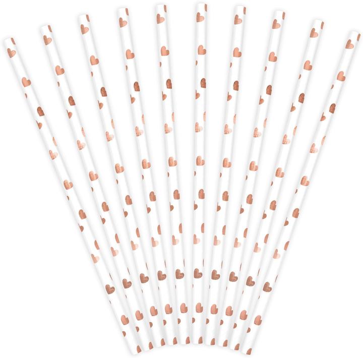 Actual product image Partydeco Paper Straws - RoseGold Hearts (10pcs) (10 x)