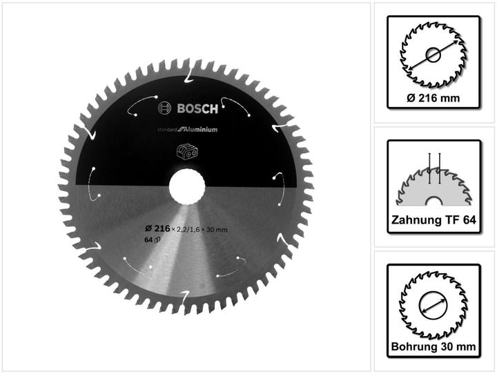 Productafbeelding Bosch Professional Zubehör Cirkelzaagblad Standaard voor Aluminium, 216x2,2/1,6x30, 64 tanden