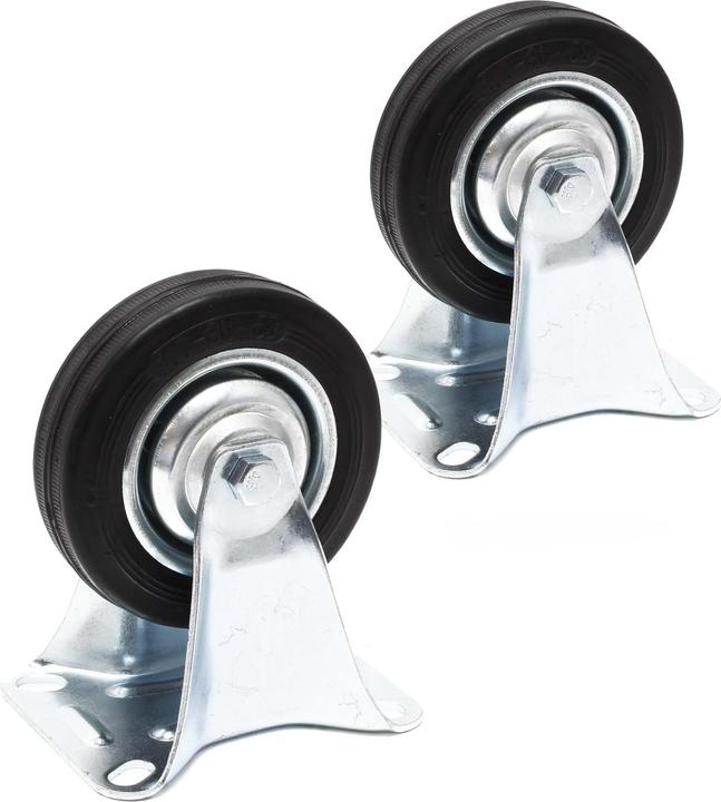 Image du produit Wiltec Kit de roulettes fixes Caoutchouc plein 100mm Jante en métal Plaque de montage 70 kg/roue Transport