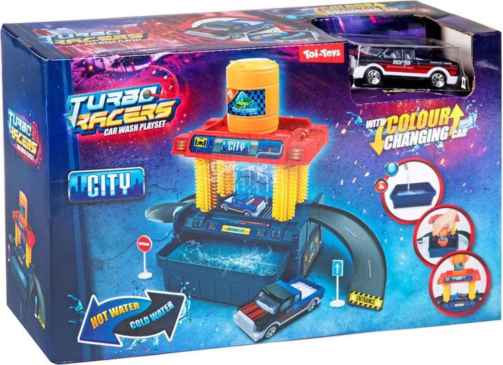 Actual product image Toi-Toys Turbo Racers car wash garage with colour-changing car