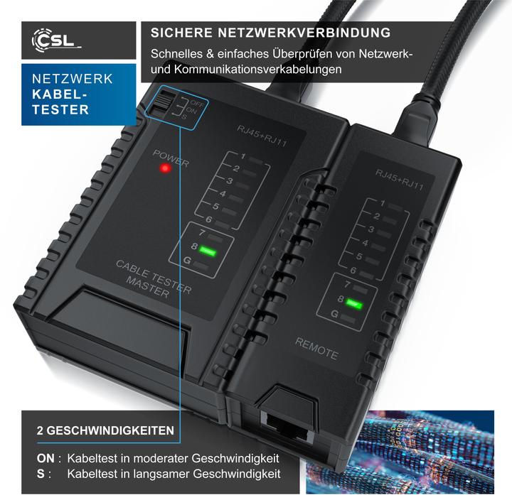 Immagine prodotto CSL Tester di cavi di rete per cavi RJ45 RJ11 - Tester di cavi patch - Tester di cavi di rete LAN
