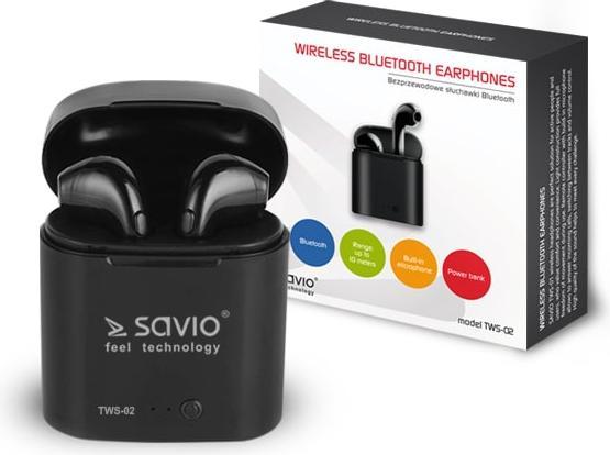 Image du produit Savio TWS-02 Casque d'écoute sans fil Bluetooth Noir (pas de réduction du bruit, 100 h, Sans fil)
