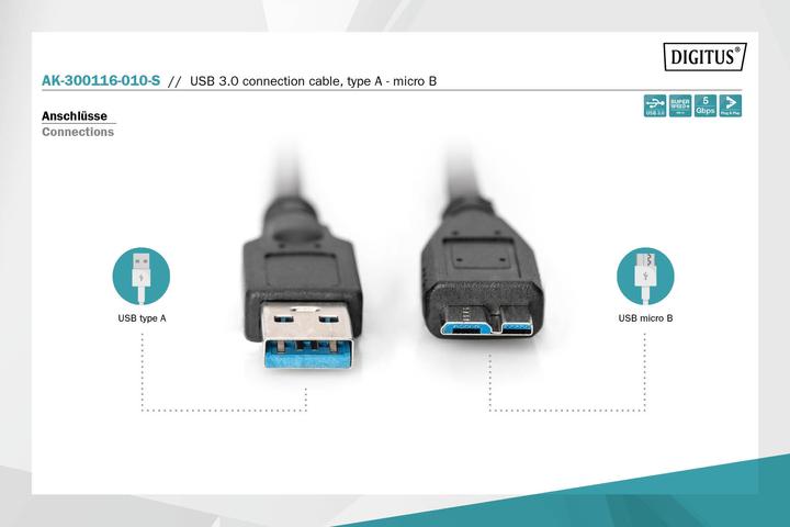 Produktbild Digitus USB A – USB micro B (1 m, USB 3.0)