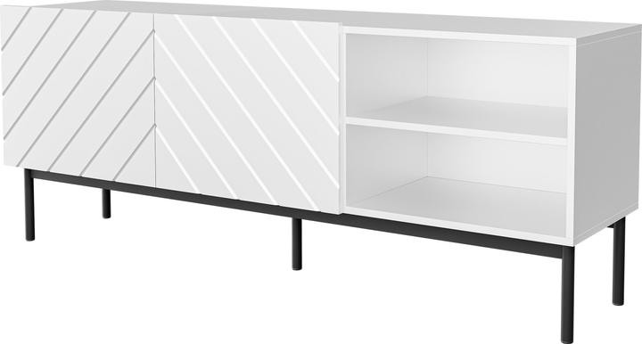 Actual product image Cama ABETO RTV cabinet on black steel frame 150x42x60 cm white/white glossy (150 x 42 x 60 cm)