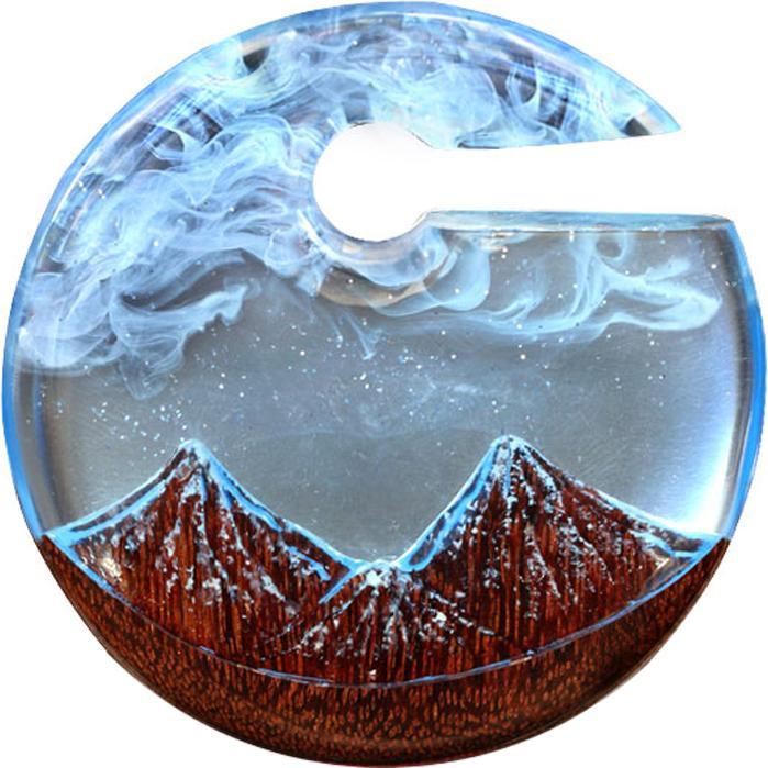 Image du produit Star Piercing Ohrgewicht Schneebedeckter Berg Epoxy blau aus Tamarind Holz (sans laiton, Organique)
