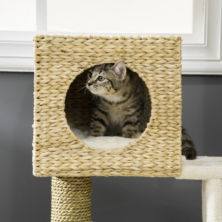Actual product image PawHut Cat tree with cat cave (100.50 cm, White + nature)