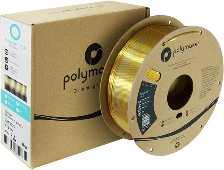 Produktbild Polymaker PA03027 Dual Silk Filament PLA-Seide Mehrfarbig, Seidig glänzend 1.75mm 1000g Crown, Gold (PLA, 1.75 mm, 1000 g, Mehrfarbig)