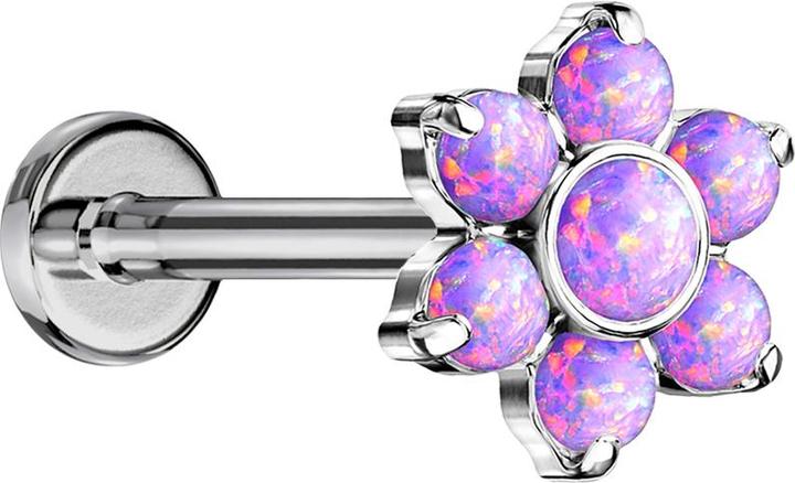 Produktbild Star Piercing Micro Threadless Labret silber Blume Opale violett (ohne Messing, Titan G23)