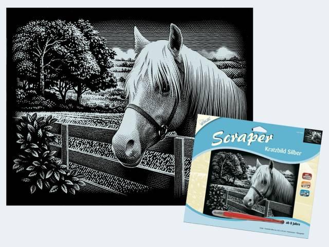 Actual product image Mammut 137007 - Scratching picture, motif horse, silver, shiny, crosswise, complete set with scratching